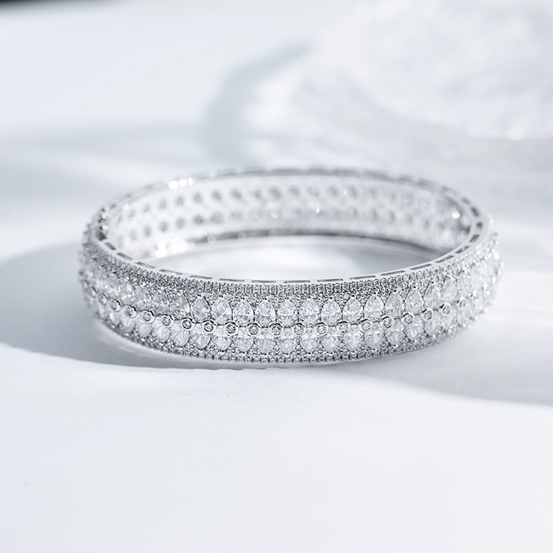 18K Lab-Grown Diamond Two-Tier Pear-Shape Bracelet | Delicate Round Diamond Accent Row | Luxury Fine Jewelry Gift for Her