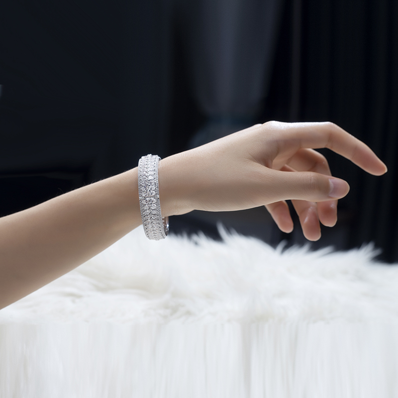 18K Lab-Grown Diamond Two-Tier Pear-Shape Bracelet | Delicate Round Diamond Accent Row | Luxury Fine Jewelry Gift for Her