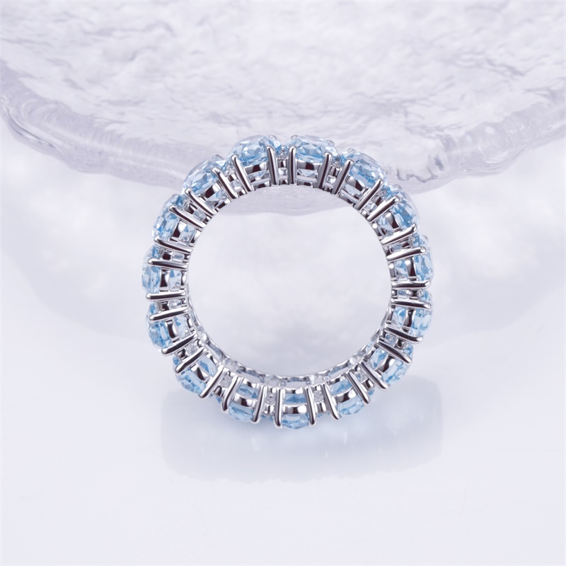 18K White Gold Oval Blue Sapphire Halo Diamond Ring | Micropavé Setting | Engagement Gift Wholesale