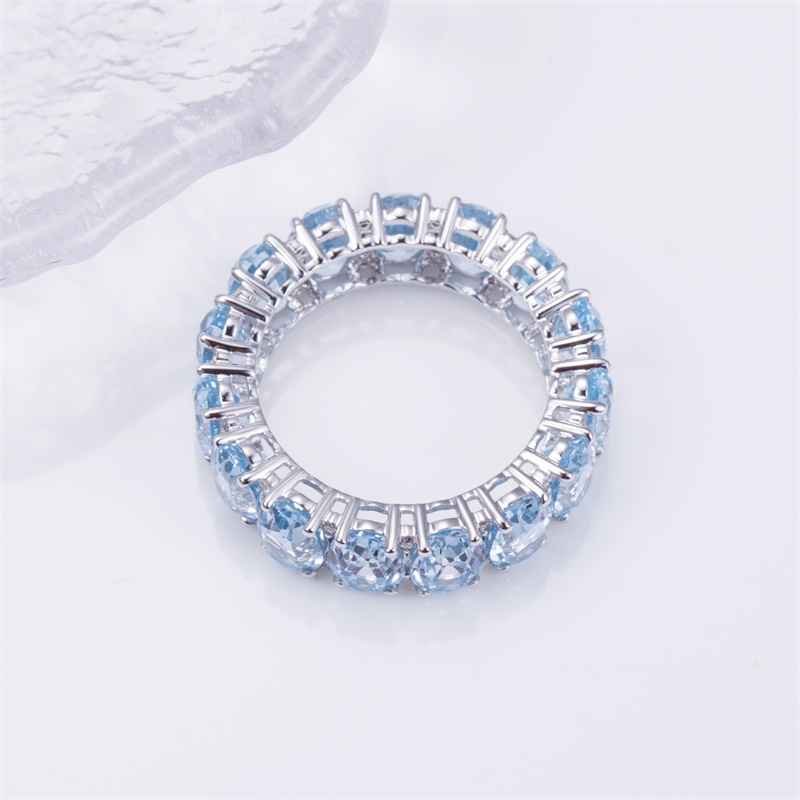 18K White Gold Oval Blue Sapphire Halo Diamond Ring | Micropavé Setting | Engagement Gift Wholesale