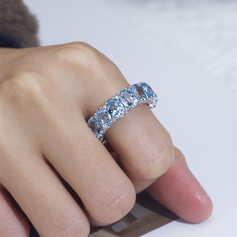 18K White Gold Oval Blue Sapphire Halo Diamond Ring | Micropavé Setting | Engagement Gift Wholesale