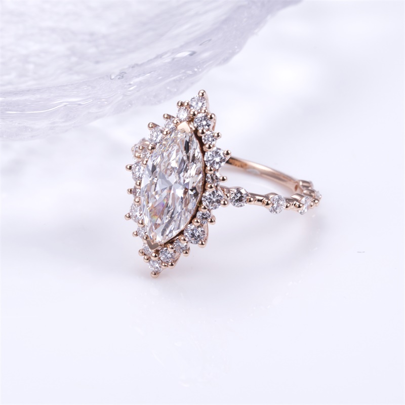 18K Rose Gold Lab-Grown Marquise Diamond Halo Engagement Ring for Women VVS Clarity, Ideal Cut
