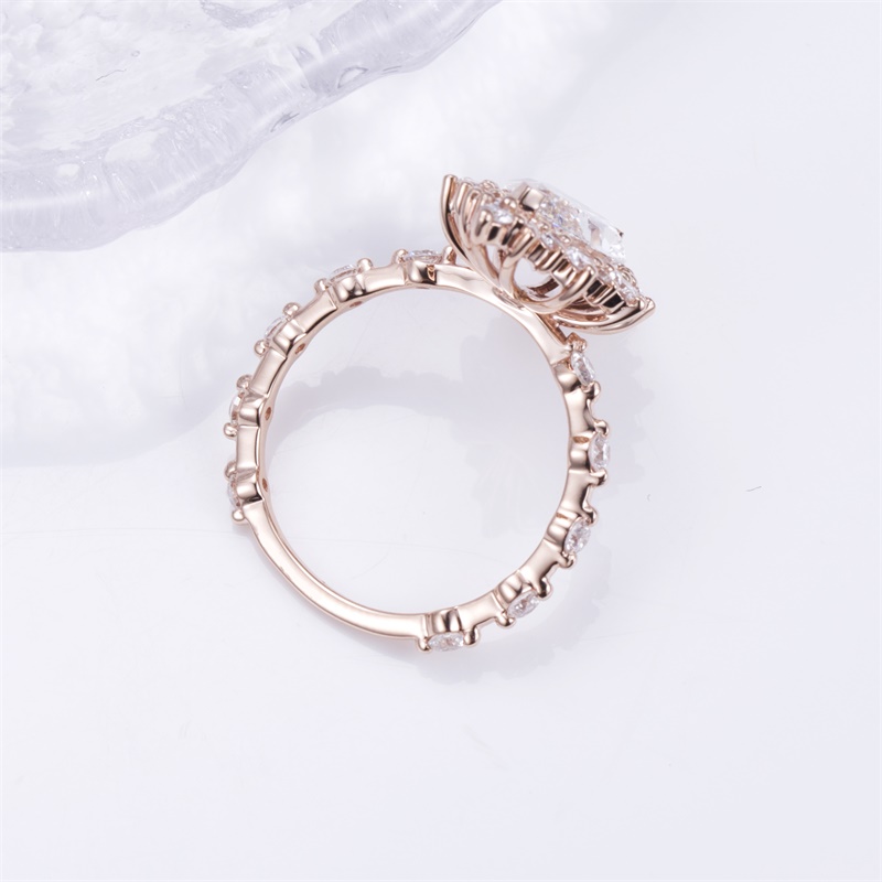 18K Rose Gold Lab-Grown Marquise Diamond Halo Engagement Ring for Women VVS Clarity, Ideal Cut