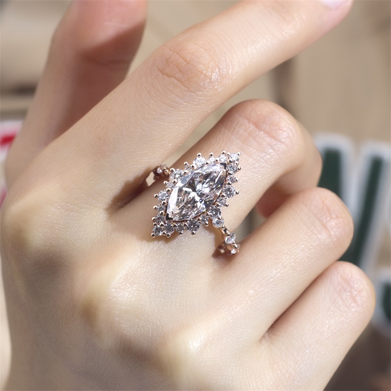 18K Rose Gold Lab-Grown Marquise Diamond Halo Engagement Ring for Women VVS Clarity, Ideal Cut