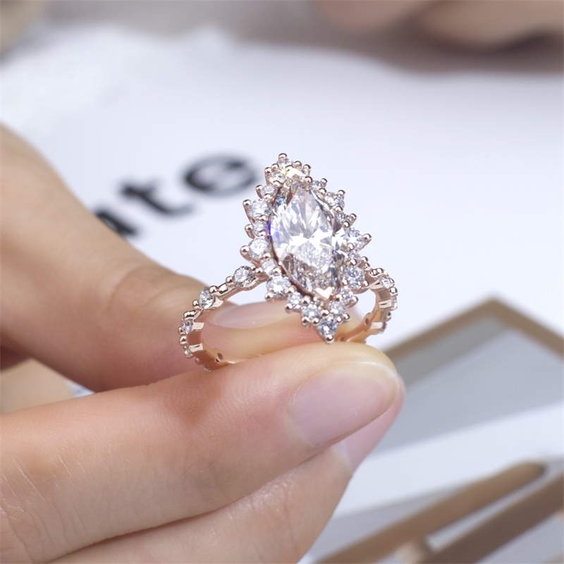 18K Rose Gold Lab-Grown Marquise Diamond Halo Engagement Ring for Women VVS Clarity, Ideal Cut