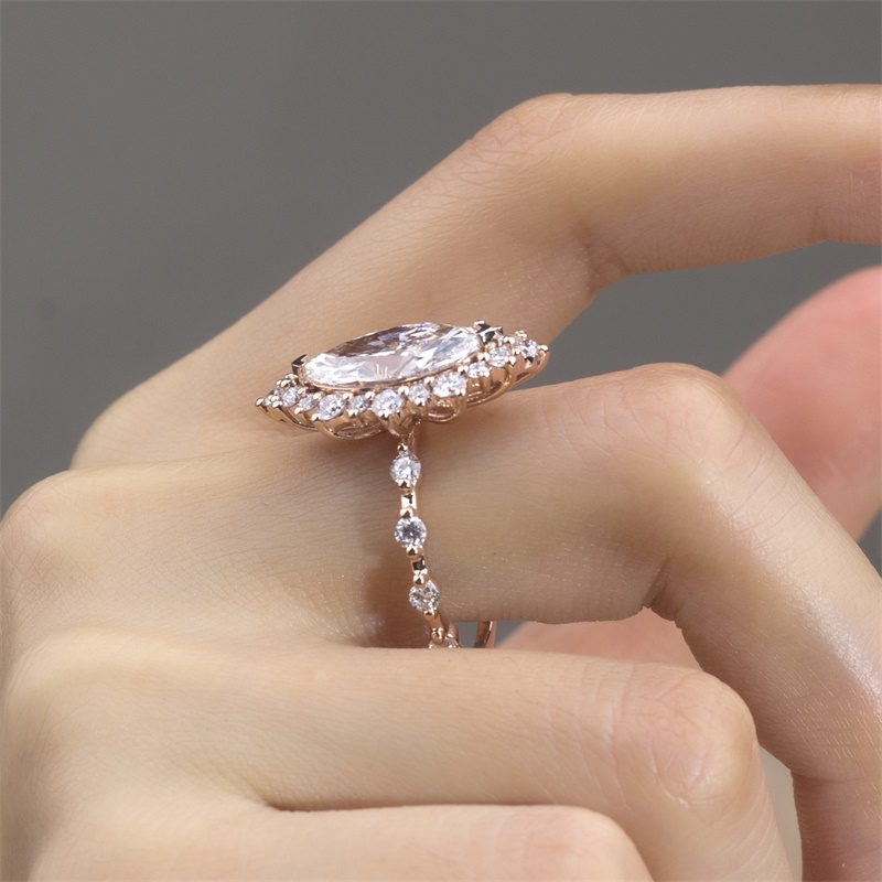 18K Rose Gold Lab-Grown Marquise Diamond Halo Engagement Ring for Women VVS Clarity, Ideal Cut