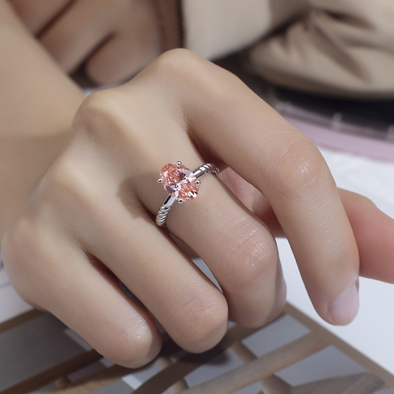 18K Rose Gold Lab-Grown Pink Oval Solitaire Engagement Ring for Women VVS Clarity, Excellent Cut
