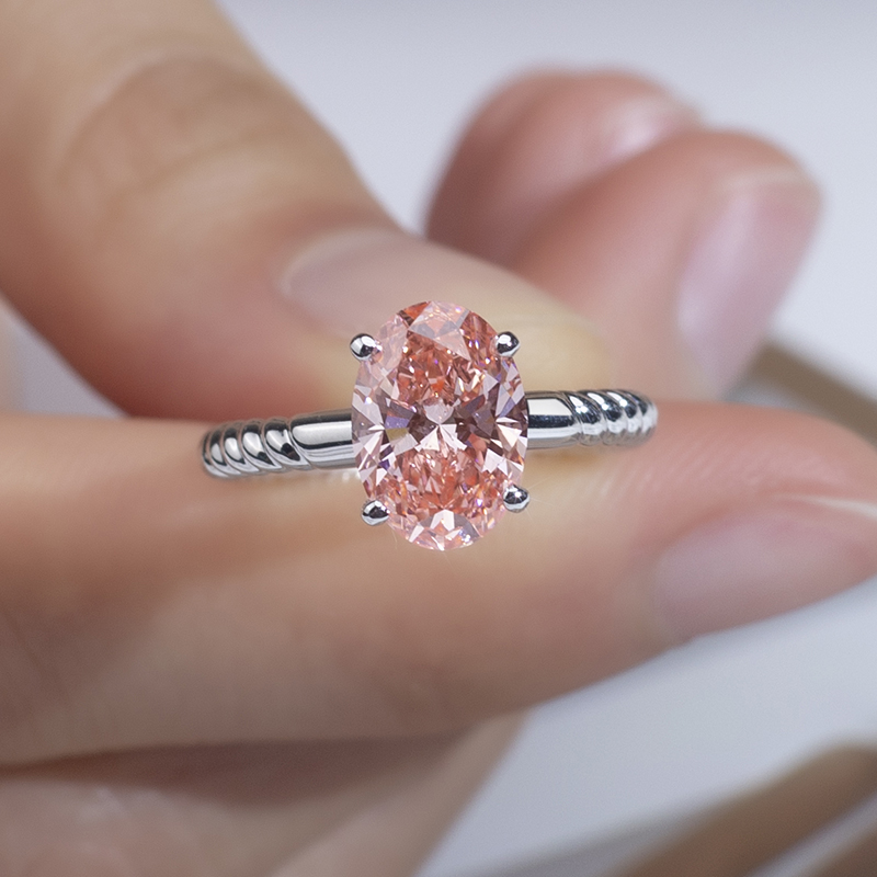 18K Rose Gold Lab-Grown Pink Oval Solitaire Engagement Ring for Women VVS Clarity, Excellent Cut