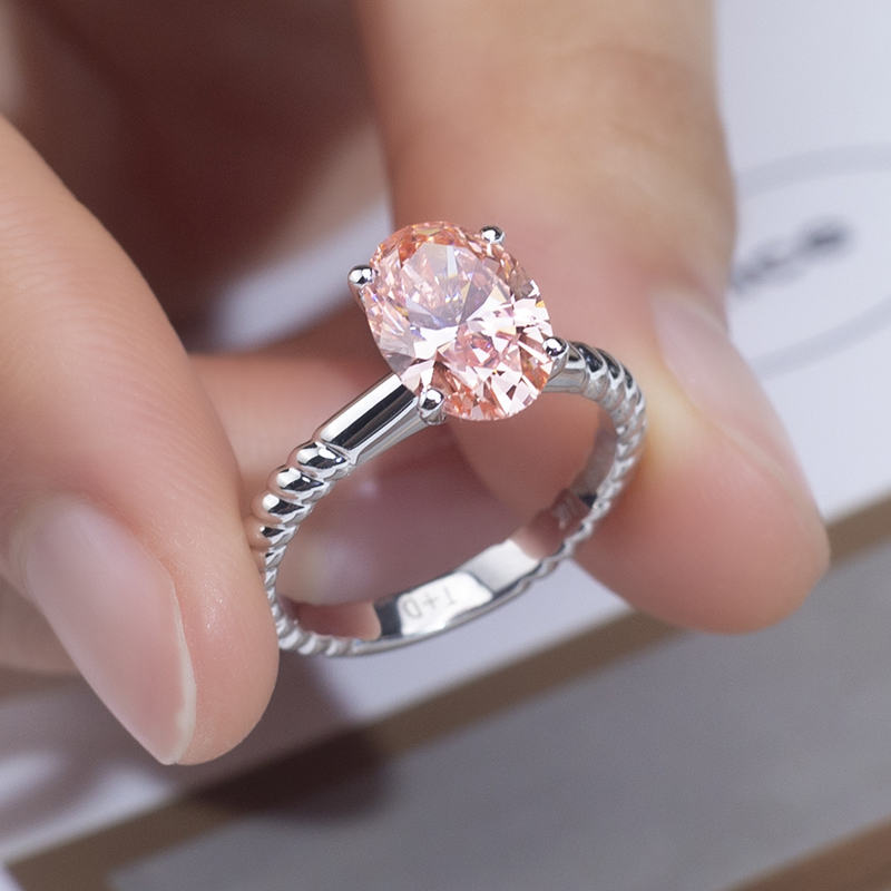 18K Rose Gold Lab-Grown Pink Oval Solitaire Engagement Ring for Women VVS Clarity, Excellent Cut