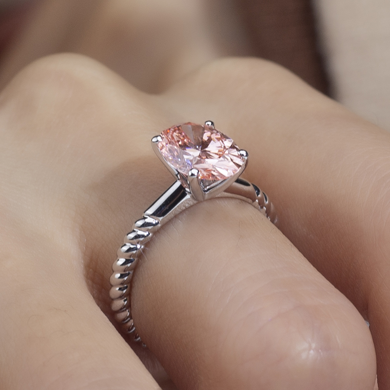 18K Rose Gold Lab-Grown Pink Oval Solitaire Engagement Ring for Women VVS Clarity, Excellent Cut