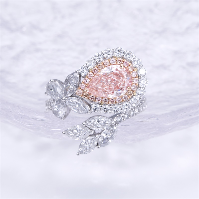 18K Gold Lab-Grown Pink Diamond Pear Halo Engagement Ring for Women VVS Clarity, Excellent Cut