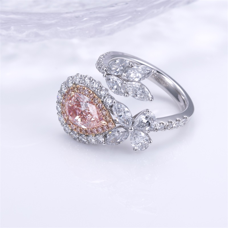 18K Gold Lab-Grown Pink Diamond Pear Halo Engagement Ring for Women VVS Clarity, Excellent Cut