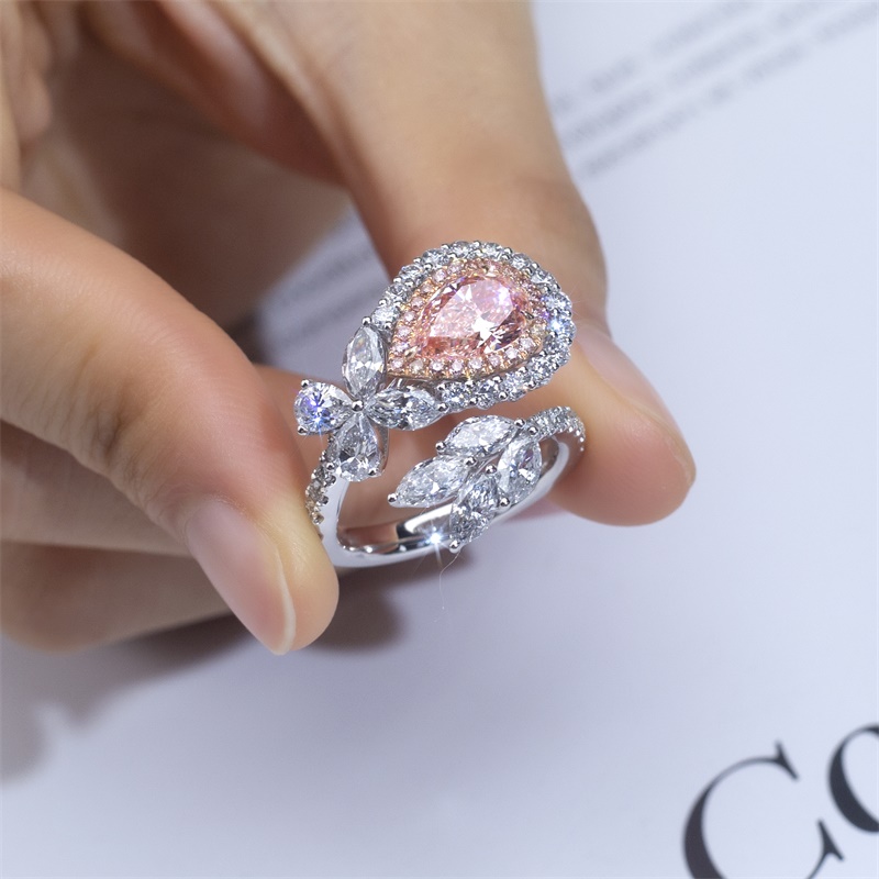 18K Gold Lab-Grown Pink Diamond Pear Halo Engagement Ring for Women VVS Clarity, Excellent Cut