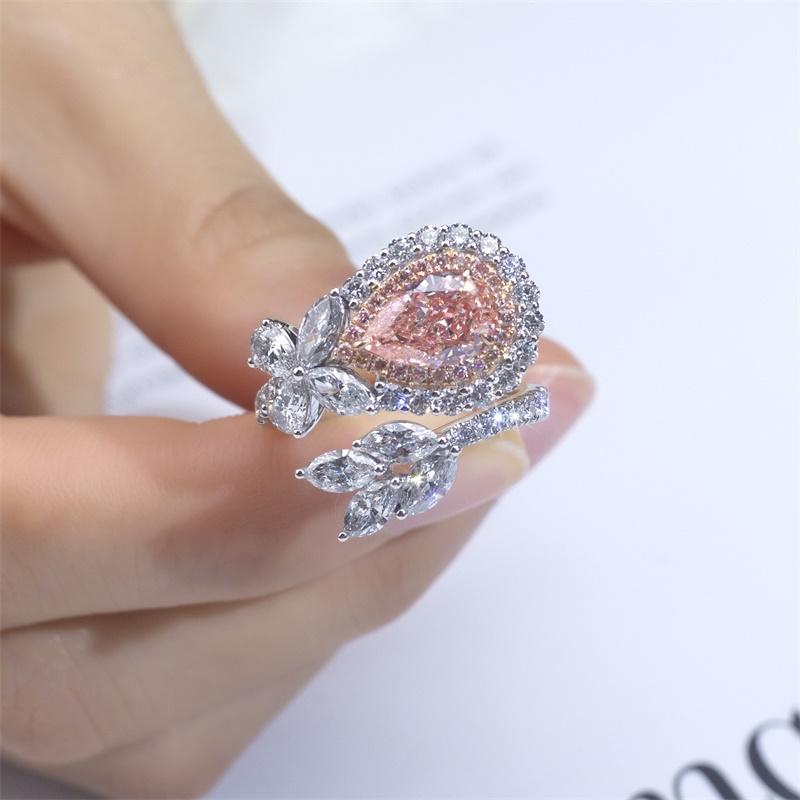 18K Gold Lab-Grown Pink Diamond Pear Halo Engagement Ring for Women VVS Clarity, Excellent Cut