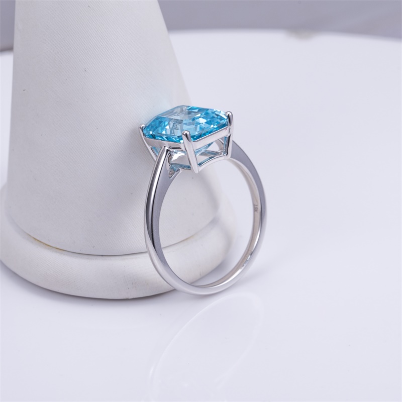 18K White Gold Emerald Cut Lab-Grown Fancy Blue Diamond Solitaire Engagement Ring for Women VVS Clarity, Excellent Polish