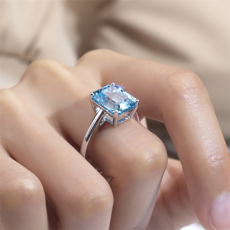 18K White Gold Emerald Cut Lab-Grown Fancy Blue Diamond Solitaire Engagement Ring for Women VVS Clarity, Excellent Polish
