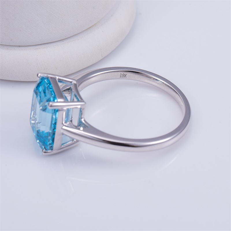 18K White Gold Emerald Cut Lab-Grown Fancy Blue Diamond Solitaire Engagement Ring for Women VVS Clarity, Excellent Polish