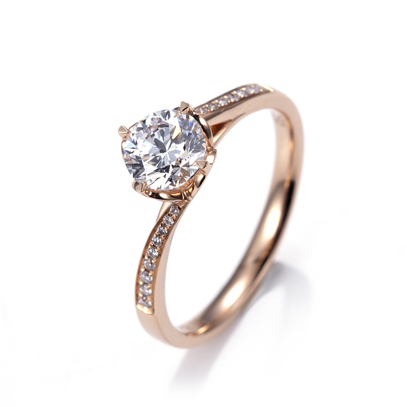 18K Rose Gold Round Lab-Grown Diamond Four-Prong Engagement Ring for Women VS Clarity, Ideal Cut