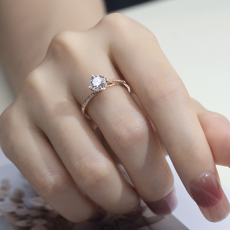 18K Rose Gold Round Lab-Grown Diamond Four-Prong Engagement Ring for Women VS Clarity, Ideal Cut