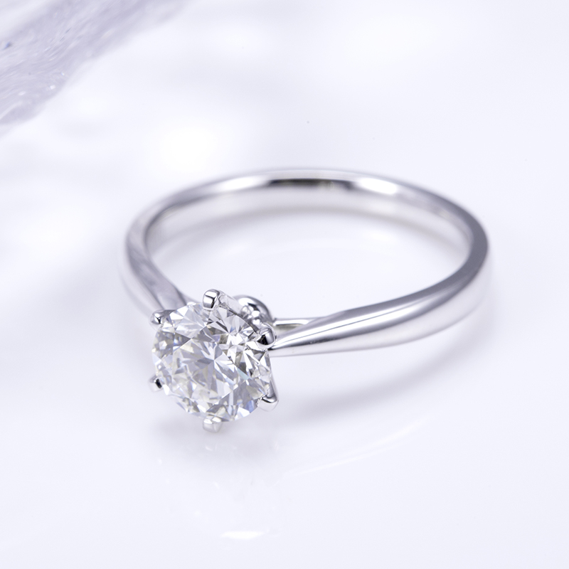 18K White Gold Round Lab-Grown Diamond Six-Prong Engagement Ring for Women VVS Clarity, Ideal Cut