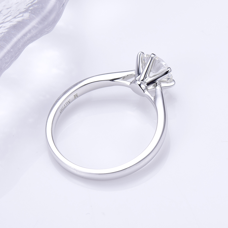 18K White Gold Round Lab-Grown Diamond Six-Prong Engagement Ring for Women VVS Clarity, Ideal Cut