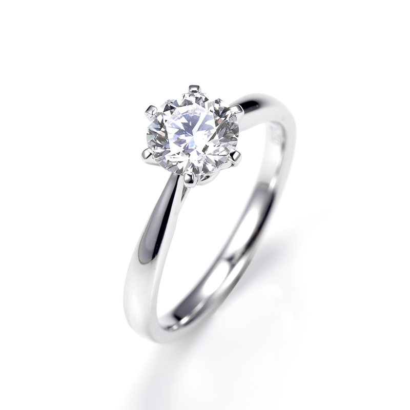 18K White Gold Round Lab-Grown Diamond Six-Prong Engagement Ring for Women VVS Clarity, Ideal Cut