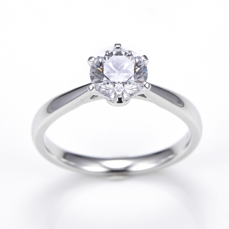 18K White Gold Round Lab-Grown Diamond Six-Prong Engagement Ring for Women VVS Clarity, Ideal Cut