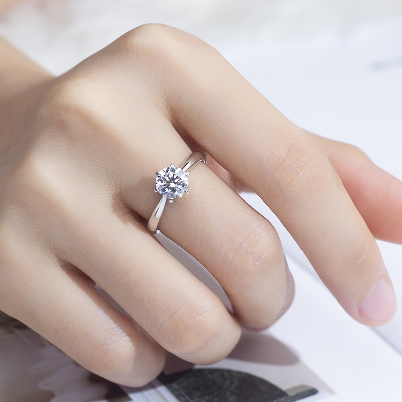 18K White Gold Round Lab-Grown Diamond Six-Prong Engagement Ring for Women VVS Clarity, Ideal Cut