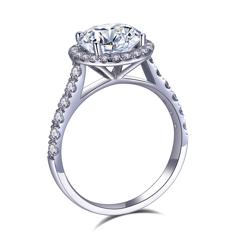 18K Gold Lab-Grown Diamond Round Halo Engagement Ring with Side Accents VVS Clarity, Ideal Cut for Bride