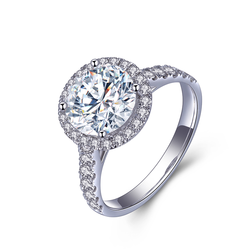 18K Gold Lab-Grown Diamond Round Halo Engagement Ring with Side Accents VVS Clarity, Ideal Cut for Bride
