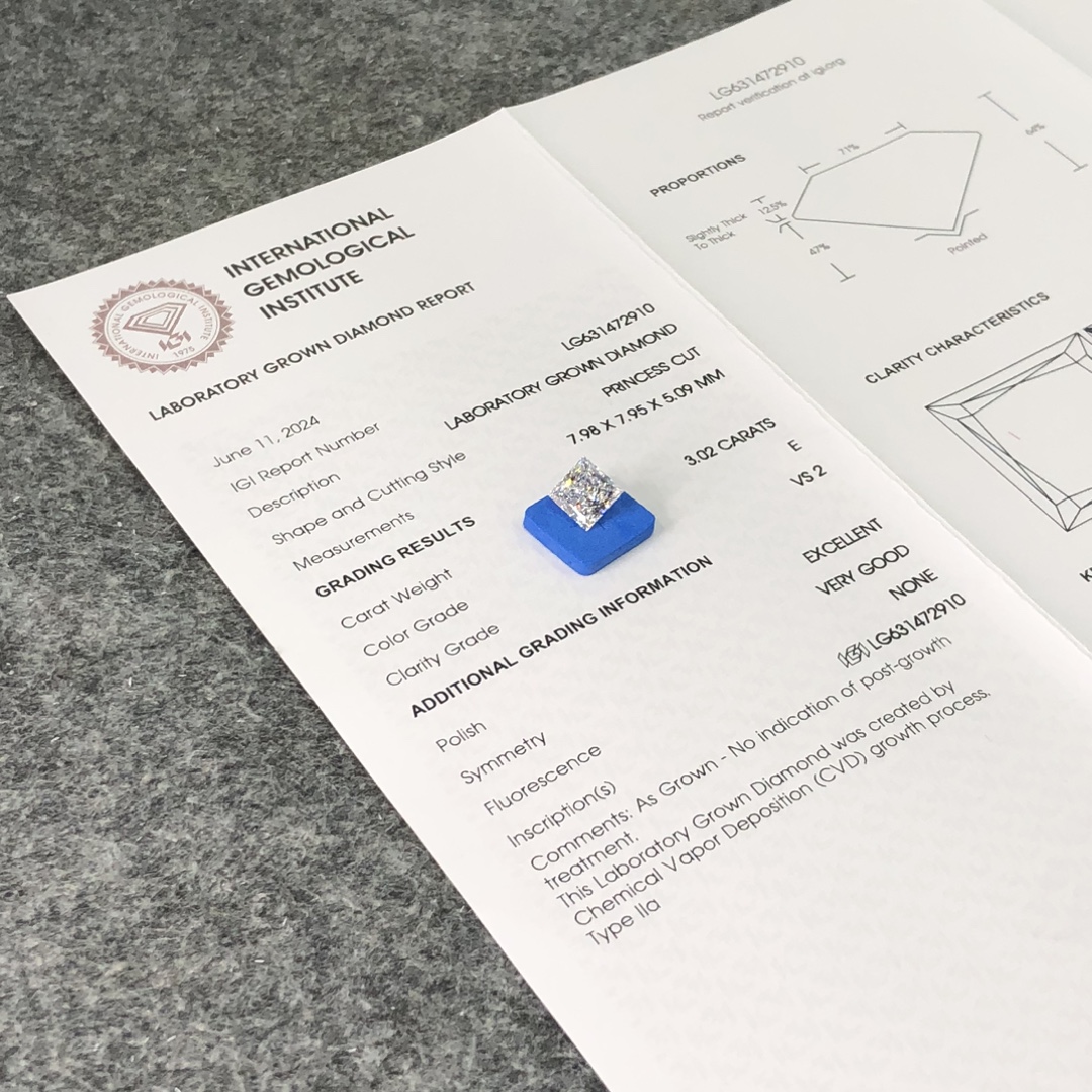 Wholesale 3.02ct CVD Princess Cut Diamond VS2 E Color Lab Created Loose Stone for Jewelry Making