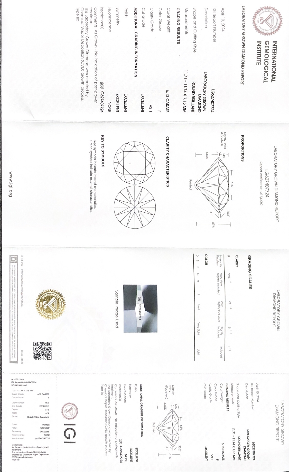 IGI Certified 6.13ct Round CVD Diamond F VS1 Lab Grown Loose Diamond Wholesale