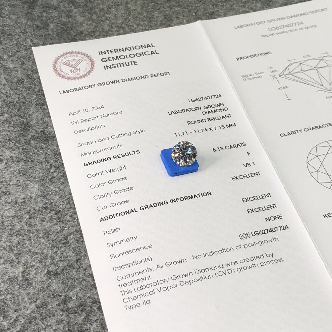 IGI Certified 6.13ct Round CVD Diamond F VS1 Lab Grown Loose Diamond Wholesale