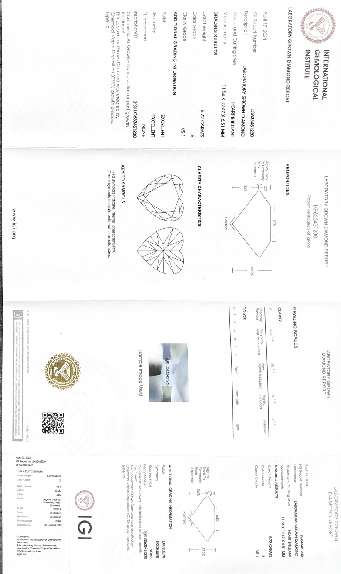 5.72 Carat CVD Lab Grown Heart Shape Diamond E Color VS1 Clarity Loose Gemstone