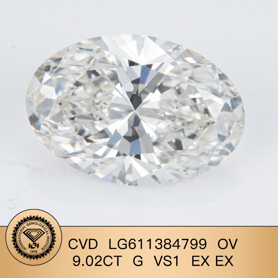 9.02 Carat CVD Lab Grown Diamond Oval Cut VS1 Clarity Loose Gemstone for Luxury Jewelry