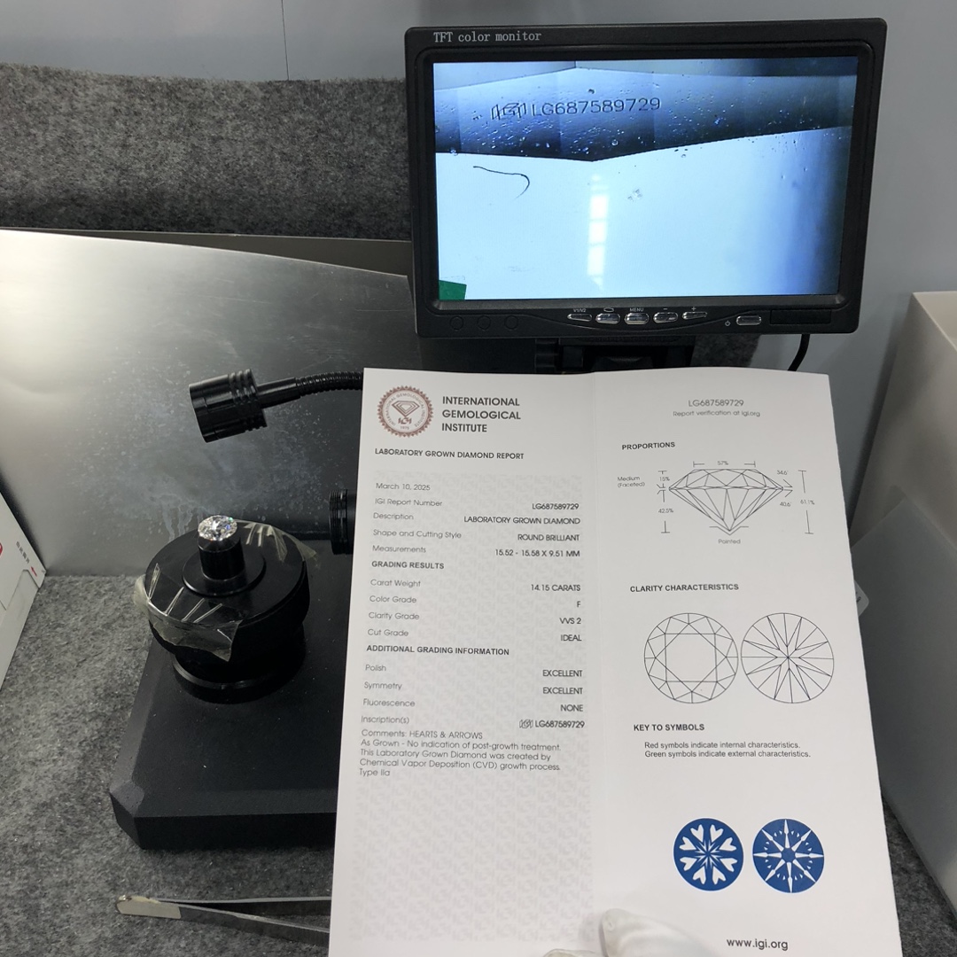14.15ct CVD Lab Grown Diamond Round Brilliant Cut F VVS2 IGI Certified Loose Gemstone for Fine Jewelry