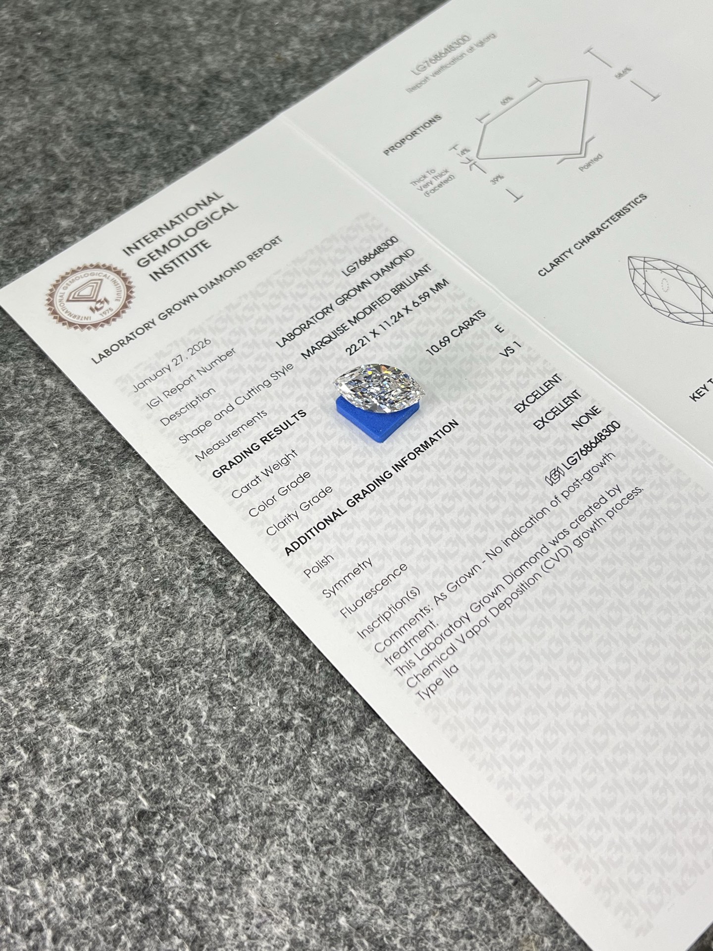 10.69 Carat E VS1 IGI Certified Lab Grown Diamond Marquise Cut CVD Loose Diamond for Jewelry Making