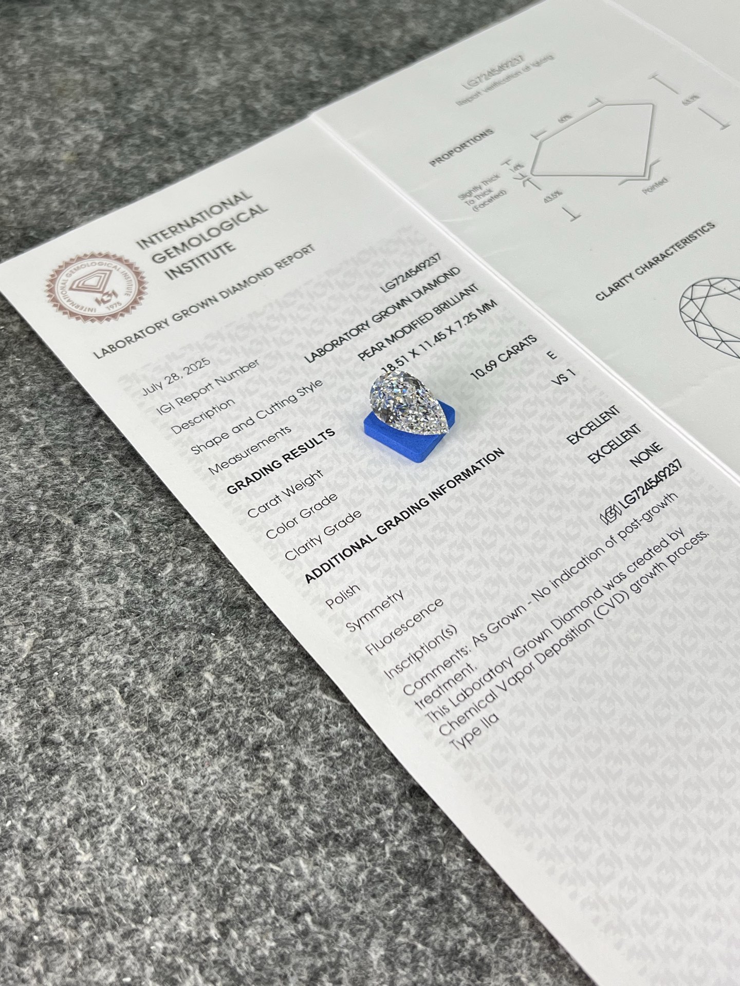 IGI Certified 10 Carat Pear Cut E VS1 Lab Grown Diamond Loose Stone for Luxury Bridal Engagement Ring