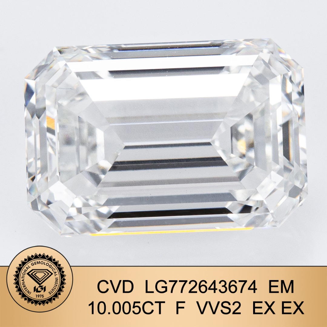 IGI Certified VVS2 F Color Excellent Cut CVD Emerald Cut Lab Grown Loose Diamond 1-10 Ct