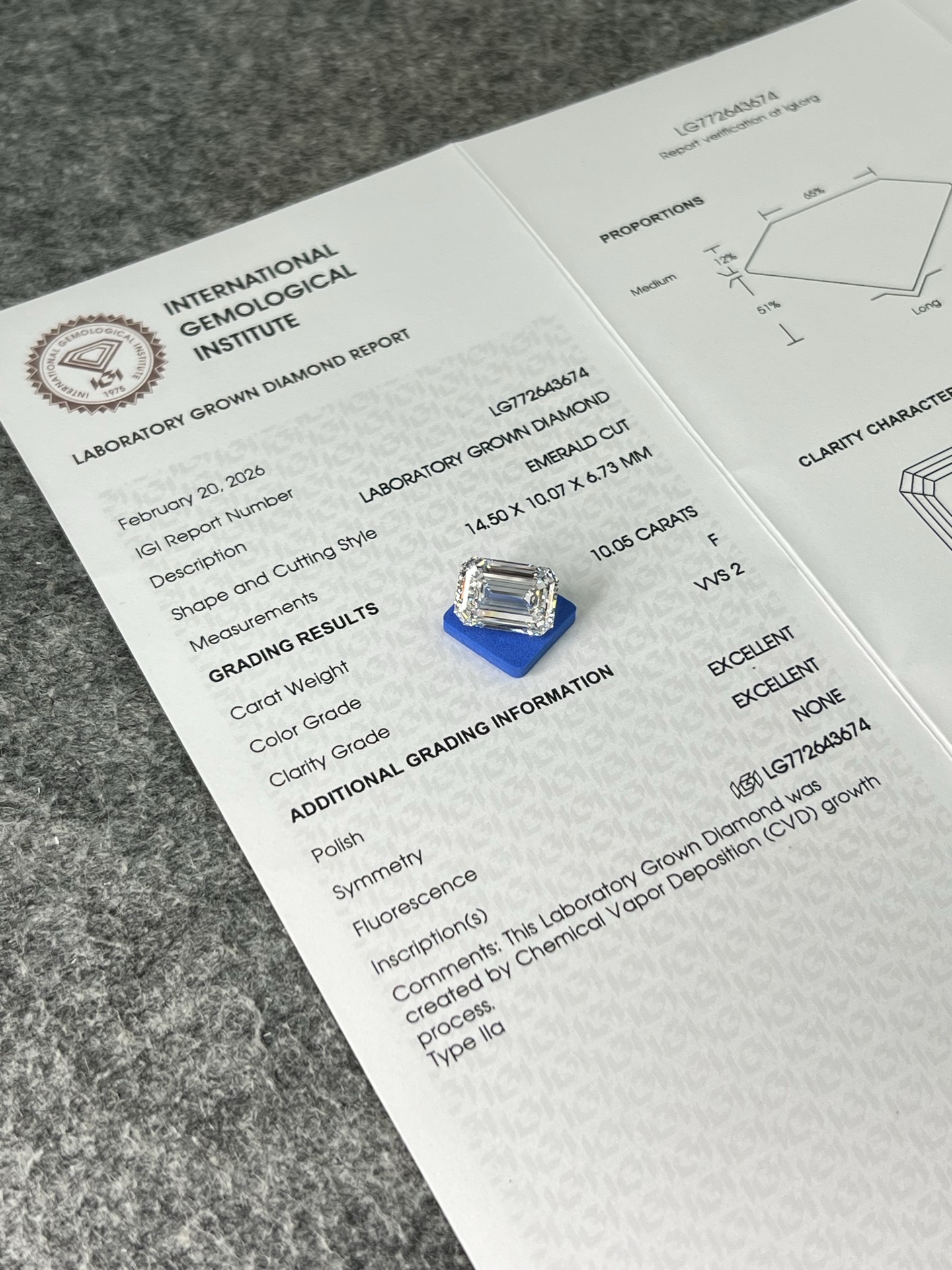 IGI Certified VVS2 F Color Excellent Cut CVD Emerald Cut Lab Grown Loose Diamond 1-10 Ct