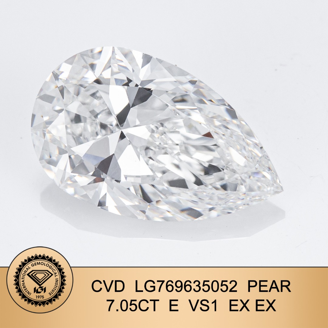 IGI Certified VS1 E Color Excellent Cut CVD Pear Shape Lab Grown Loose Diamond 7.05 Ct for Fine Jewelry
