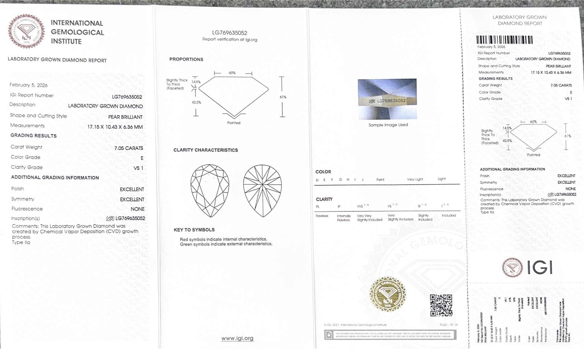 IGI Certified VS1 E Color Excellent Cut CVD Pear Shape Lab Grown Loose Diamond 7.05 Ct for Fine Jewelry